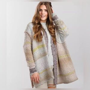 Free People Daydream Open Chunky Knit Cardigan Sweater Angel Food MultiColor S